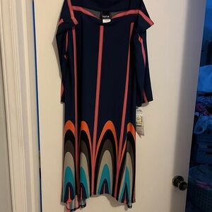 MSK Navy and Multicolor Long Sleeve Dress